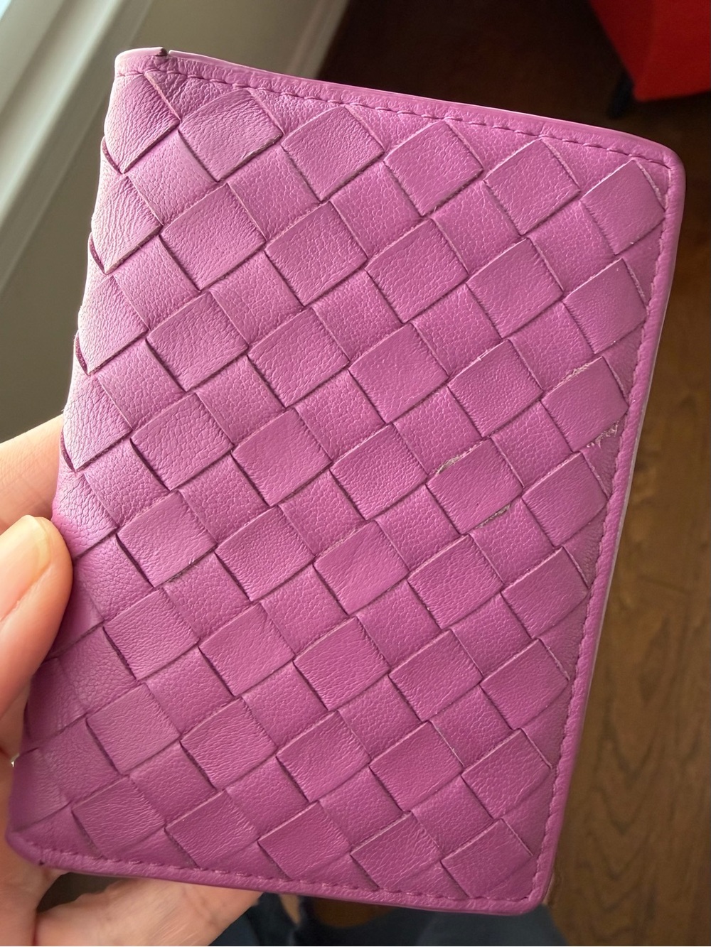 Bottega Veneta Intrecciato Mauve Purpleish Pink Leather Card Case Holder Wallet